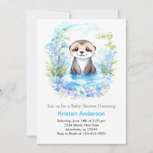 Ottly Blue Floral Whimsy Boy Baby shower Kaart