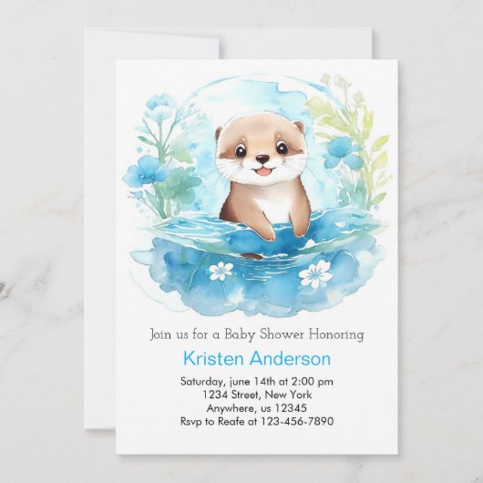 Ottly Whimsical Blue Wildflower Boy Baby shower Kaart (Voorkant)