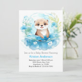 Ottly Whimsical Blue Wildflower Boy Baby shower Kaart (Staand voorkant)