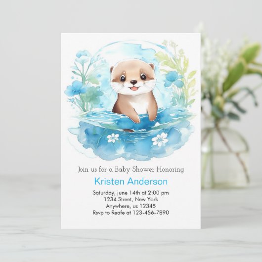 Ottly Whimsical Blue Wildflower Boy Baby shower Kaart (Staand voorkant)