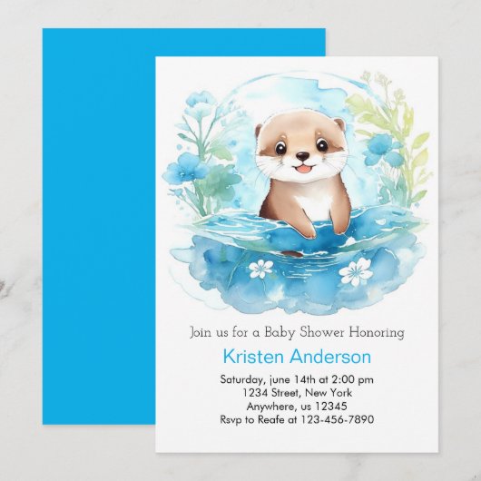 Ottly Whimsical Blue Wildflower Boy Baby shower Kaart (Voorkant / Achterkant)