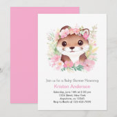 Ottly Whimsical Roze Bloemen Otter Meisje Baby Sho Kaart (Voorkant / Achterkant)