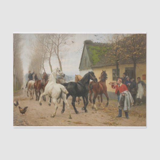 Otto Bache | Een reeks paarden buiten een Inn Tissuepapier (Voorkant)