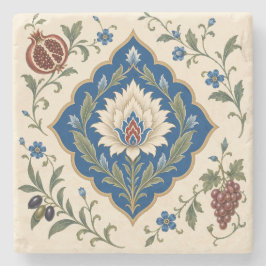 Ottomaans Iznik Bloemmotief | Blauwe Botanische Gr Stenen Onderzetter