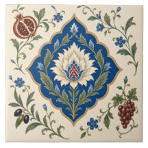 Ottomaans Iznik Bloemmotief | Blauwe Botanische Gr