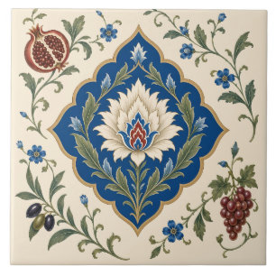 Ottomaans Iznik Bloemmotief Blauwe Botanische Gr Tegeltje