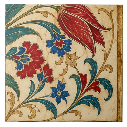 Ottomaans Rood Tulp Botanisch Compositie | Tegeltje (Voorkant)