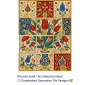 Ottomaans Rood Tulp Botanisch Compositie | Tegeltje
