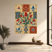 Ottomaans Rood Tulp Botanisch Compositie | Tegeltje