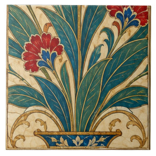 Ottomaanse blauwe vaas botanische bloemkunst   tegeltje