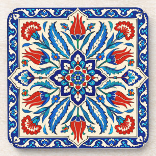 Ottomaanse stijl blauw rode tulp patroon bier onderzetter