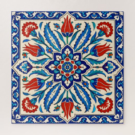 Ottomaanse stijl blauw rode tulp patroon legpuzzel (Verticaal)