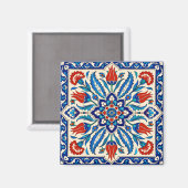 Ottomaanse stijl blauw rode tulp patroon magneet (Voorkant / Achterkant)