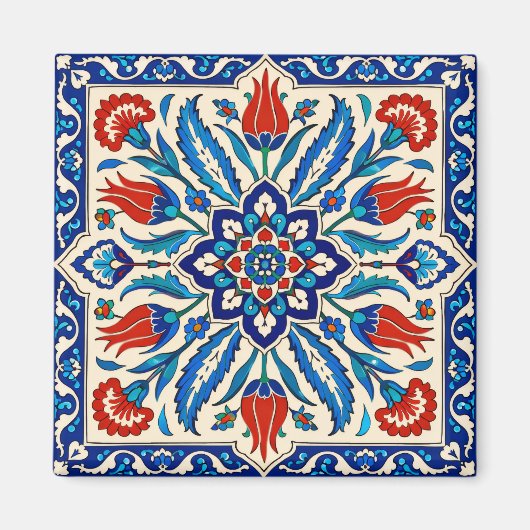 Ottomaanse stijl blauw rode tulp patroon magneet (Voorkant)