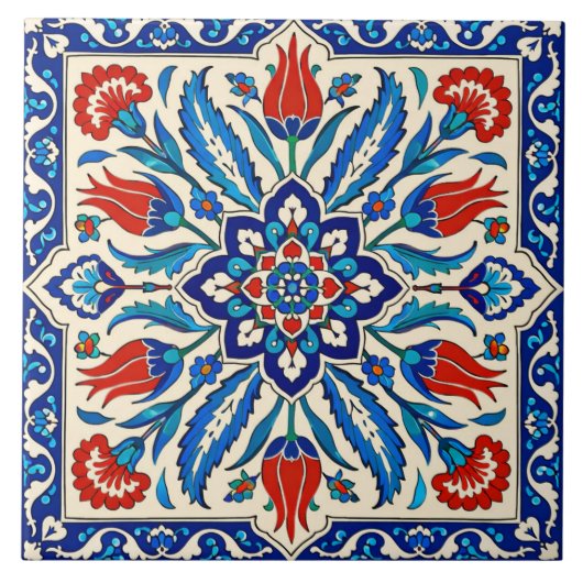 Ottomaanse stijl blauw rode tulp patroon tegeltje (Voorkant)