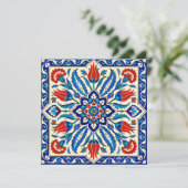 Ottomaanse stijl blauwe rode tulp patroon kaart (Staand voorkant)