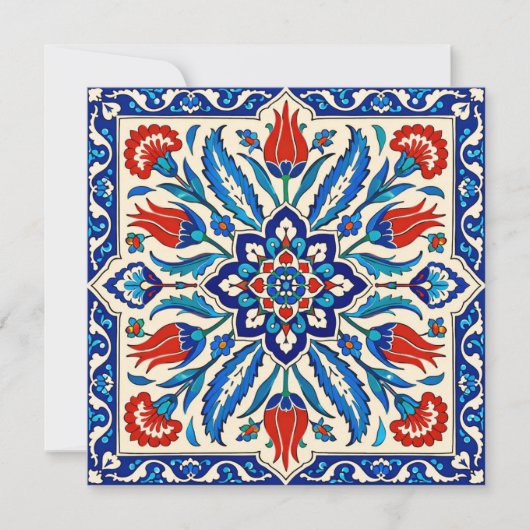 Ottomaanse stijl blauwe rode tulp patroon kaart (Voorkant)