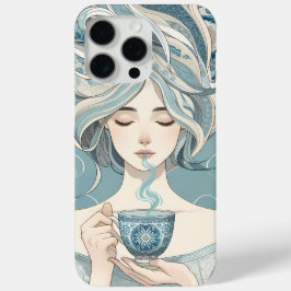 Ottomaanse Tegel Vrouw met Thee - Soft Blue Flow iPhone 15 Pro Max Hoesje