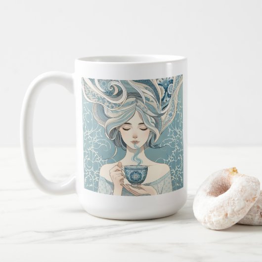 Ottomaanse Tegel Vrouw met Thee - Soft Blue Flow Koffiemok (Met donut)
