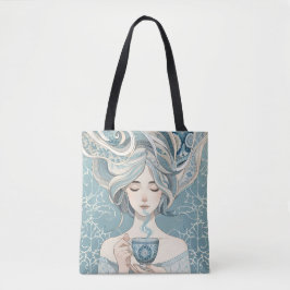 Ottomaanse Tegel Vrouw met Thee - Soft Blue Flow Tote Bag