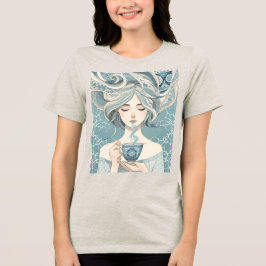 Ottomaanse Tegel Vrouw met Thee - Soft Blue Flow Tri-Blend Shirt