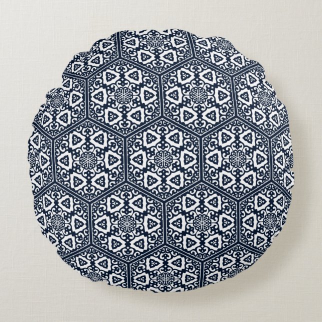 Ottomaanse turkse blauwware tracery design rond kussen (Voorkant)