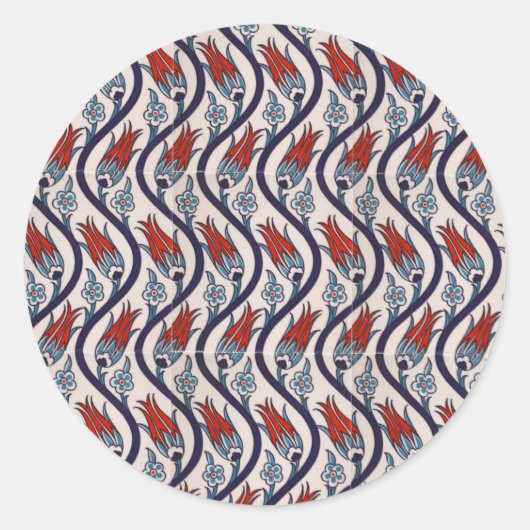 Ottomans Tulip Pattern / Tegel Art Ronde Sticker (Voorkant)