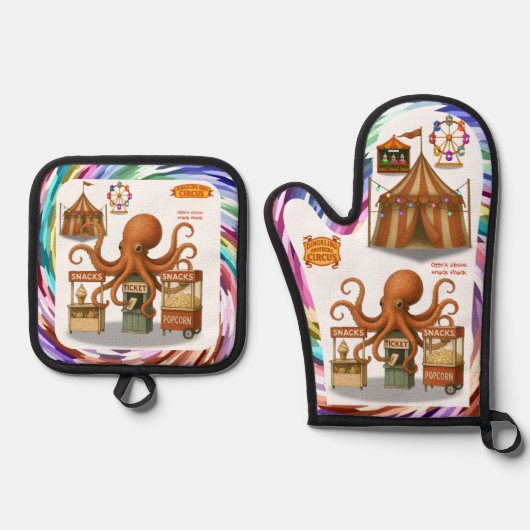 Otto's circus snack kraam ovenwant & pannenlap set (Voorkant)