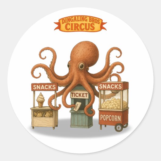 Otto's circus snack kraam ronde sticker (Voorkant)