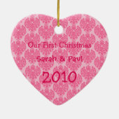 Ou Eerste Kerstroze Damask Foto Ornament (Achterkant)