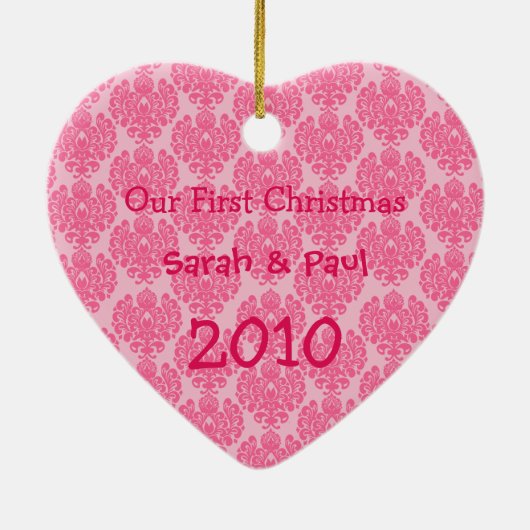 Ou Eerste Kerstroze Damask Foto Ornament (Achterkant)