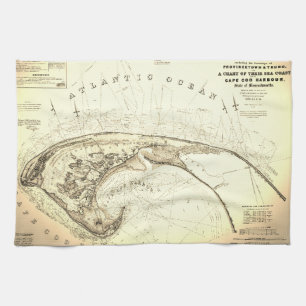 Oud (1833) Kaart van de Provincetown Truro Theedoek