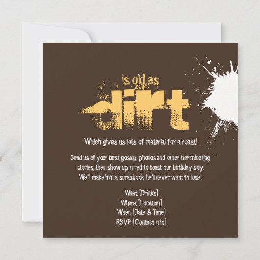 Oud als vuil - Roast & Dirt Party nodigt uit Kaart (Achterkant)