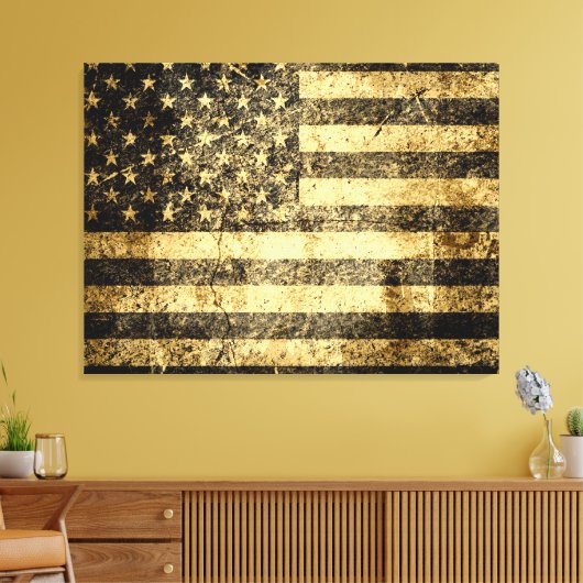 Oud-Amerikaanse vlag gekraakt Canvas Afdruk (Insitu (Woonkamer))