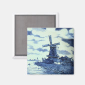 Oud Antiek Delfts Blauwe Tegel - Molen Speldje Magneet (Voorkant / Achterkant)
