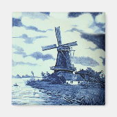 Oud Antiek Delfts Blauwe Tegel - Molen Speldje Magneet (Voorkant)