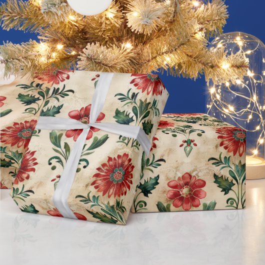 Oud Antiek Kerstdamast Cadeaupapier (Feestdagen)