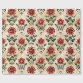 Oud Antiek Kerstdamast Cadeaupapier (Vlak)