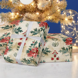 Oud Antiek Kerstdamast Cadeaupapier