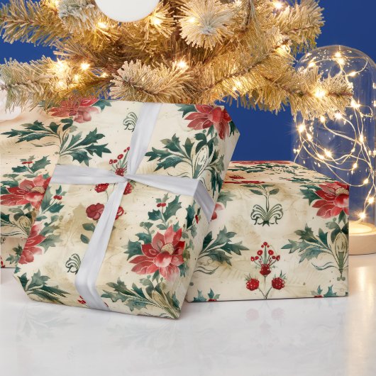 Oud Antiek Kerstdamast Cadeaupapier (Feestdagen)