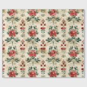 Oud Antiek Kerstdamast Cadeaupapier (Vlak)