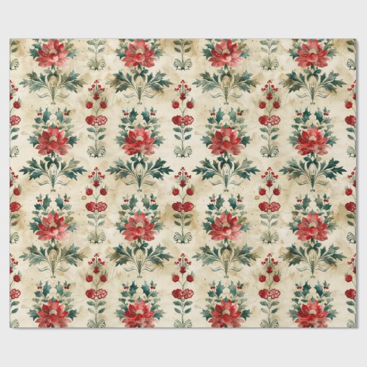 Oud Antiek Kerstdamast Cadeaupapier (Vlak)