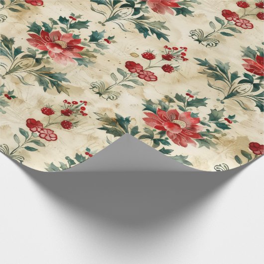 Oud Antiek Kerstdamast Cadeaupapier (Hoek)