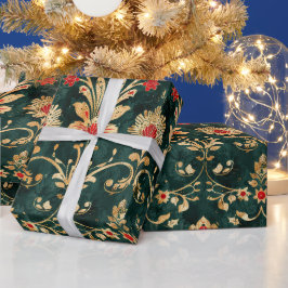 Oud Antiek Kerstdamast Cadeaupapier