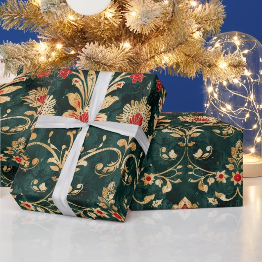 Oud Antiek Kerstdamast Cadeaupapier (Feestdagen)