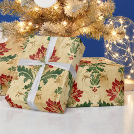 Oud Antiek Kerstdamast Cadeaupapier