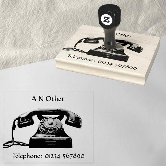 Oud Antiek Telefoon met Naam & Nummer Rubberstempel
