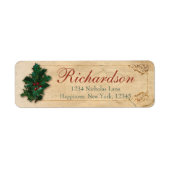 Oud Antiek Victoriaans Kerst Holly Red Berries Etiket (Voorkant)