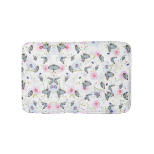 Oud aquarel blauw vlinder & roze bloemen badmat