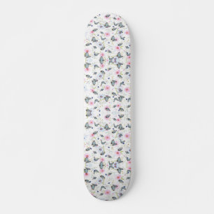 Oud aquarel blauw vlinder & roze bloemmotief persoonlijk skateboard